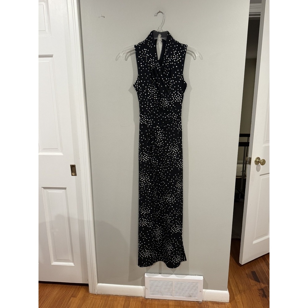 WHBM Sleeveless Wrap Top Belted Black White Midi Dress- Size: 0P